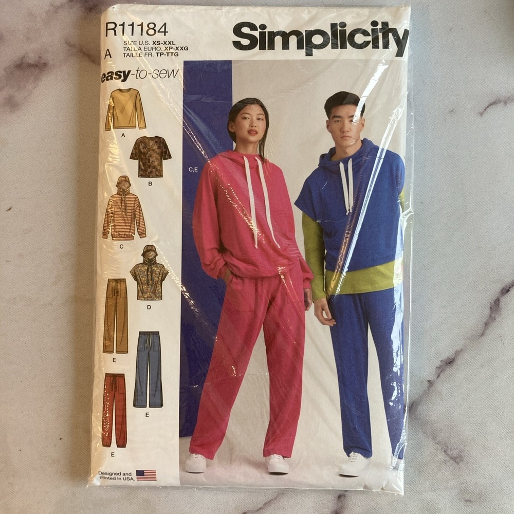 SIMPLICITY 11184 Unisex Oversized Knit Hoodies Pants & Tees PATTERN XS-XXL UC